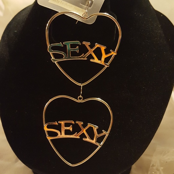 Large heart-shaped hoop in laid sexy earrings - Picture 2 of 8